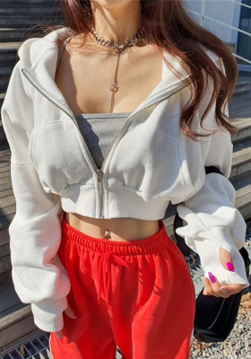 Autumn and winter chic fashion hooded short sportsCasual zipper women's trend Hoodies