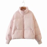 women's winter style fashion Stand Collar zipper pocket warm cotton-padded jacket