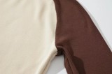 Contrast Color Retro Women's Round Neck Color Block Long Sleeve Slim Basic Jumpsuit