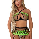 Sexy underwear embroidered Three-Piece Lace pajamas sexy temptation See-Through passion lingerie