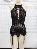 Sexy JPlus Size Garter Hollow See-Through Lace Lingerie Set