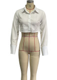 Autumn solid color Turndown Collar long-sleeved crop Slim Waist shirt