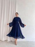 Chic half turtleneck long sleeve pleated midi dress for women