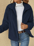 Women's Autumn and Winter Ribbed Plush Cardigan Turndown Collar Jacket