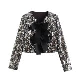 Spring Women's Street Fashion Sequin Bow Decorated Cropped Top