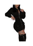 Contrast color zipper long sleeve fashion Bodycon dress for women