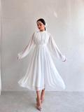 Chic half turtleneck long sleeve pleated midi dress for women