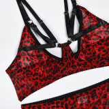 leopard printcomfortable mesh push-up Bra Thong skirt sexy underwear Three-Piece lingerie