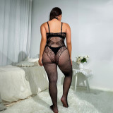 Plus Size Tight Fitting Lace Jacquard Sexy Romper Lingerie Female Temptation See-Through One-piece bodystockings