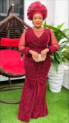 African Women Plus Size Beaded Sequin Party Dress