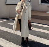 Autumn and winter fur long grain velvet lambswool coat for women