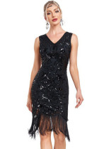 Sequined Beaded Tassels Nightclub Party Dress Fashion Formal Evening Dress