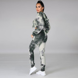 Tie Dye Hooded Sports Long Sleeve Loose Hoodies Pants Two Piece Set