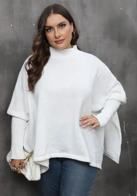 Women's Pullover Top Plus Size Women's Slit Bat Sleeves Turtleneck Loose Sweater