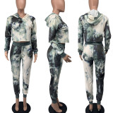 Tie Dye Hooded Sports Long Sleeve Loose Hoodies Pants Two Piece Set