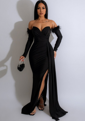 Women's Slit Long Sleeves Evening Dress