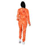 Tie Dye Hooded Sports Long Sleeve Loose Hoodies Pants Two Piece Set