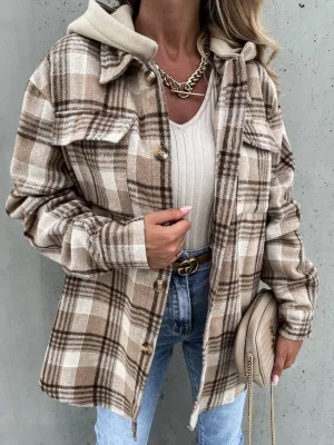 Winter Women's Outerwear Fashionable Hooded Plaid Coat