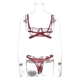 Women's Sexy See-Through Lace Mesh Underwear Set Bra Thong Lingerie