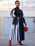 Women positioning striped dress (belt not included)