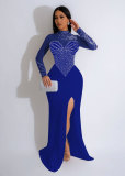 Women Beaded See-Through Bodycon Stretch Slit Dress