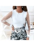 Spring And Winter Solid Color Lace Long-Sleeved Round Neck Women's T-Shirt