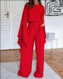 Spring Fashion Women's Slit Bat Sleeves Fashion Casual Two Piece Pants Set