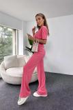 Spring Casual Women's Ribbed Fashion T-Shirt Pants Two Piece Set