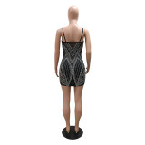 Fashionable Party And Nightclub Style Sexy See-Through Straps Beaded Bodycon A-Line Dress