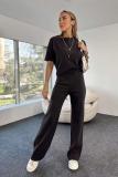 Spring Casual Women's Ribbed Fashion T-Shirt Pants Two Piece Set