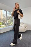 Spring Casual Women's Ribbed Fashion T-Shirt Pants Two Piece Set