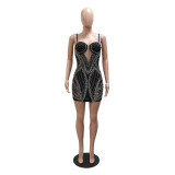 Fashionable Party And Nightclub Style Sexy See-Through Straps Beaded Bodycon A-Line Dress