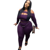 Plus Size Women Solid Sexy Top and Pant Two-piece Set