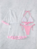 Women Bikini Mesh Cover Up Lace Three-Piece Swimwear