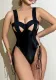 Women PU-Leather mesh hollow Lace-Up body shaping jumpsuit Sexy Lingerie