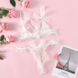 Women lacemesh lace pearl Patchwork Hollow Sexy Lingerie Set