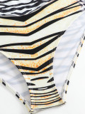 Women Bikini Leopard Print Strappy Halter Neck Backless Mesh Skirt Swimwear