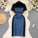 Women Casual Fake Two Piece Patchwork Maxi Dress