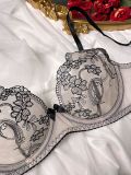 Women Floral Embroidered Underwire See-Through Sexy Lingerie Two-Piece Set