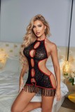 See-Through Bow Sexy Underwear Low Back Tassel Sexy Net Clothes Party Nightdress