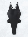Sexy Solid Color Gemstone Thong Low Back One Piece Swimsuit For Women