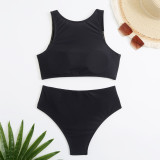 Sexy Contrast Color High Waist Two Pieces Bikini Women's Swimsuit