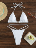 Crystal Chain Two Pieces Lace-Up Halter Neck Bikini Swimsuit For Women