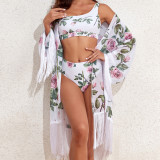 Mesh Sun Protection Cover-Up Two Pieces Printed Bikini Three-Piece Swimsuit