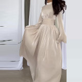 Spring Round Neck French Luxury Long Dress