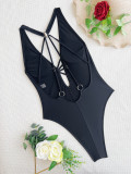 Solid Color Low Back One Piece Swimsuit For Women