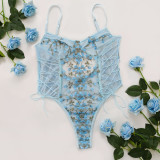 Erotic Underwear Sexy And Tempting Women's Straps One-Piece Embroidered Bodysuit Lingerie