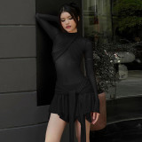 Women's Spring And Winter Sexy Mesh See-Through Halter Neck Lace-Up Dress