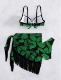 Sexy Printed Bikini Fringe Skirt Three-Piece Sexy Swimsuit