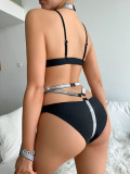 Halter Neck Lace-Up Patchwork Tied Hollow One-Piece Body Decoration For Women